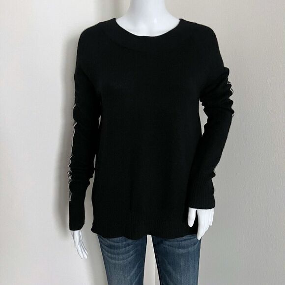 White + Warren Women's Sweater Size S 100% Cashmere Black Gray Color Block - Picture 1 of 7